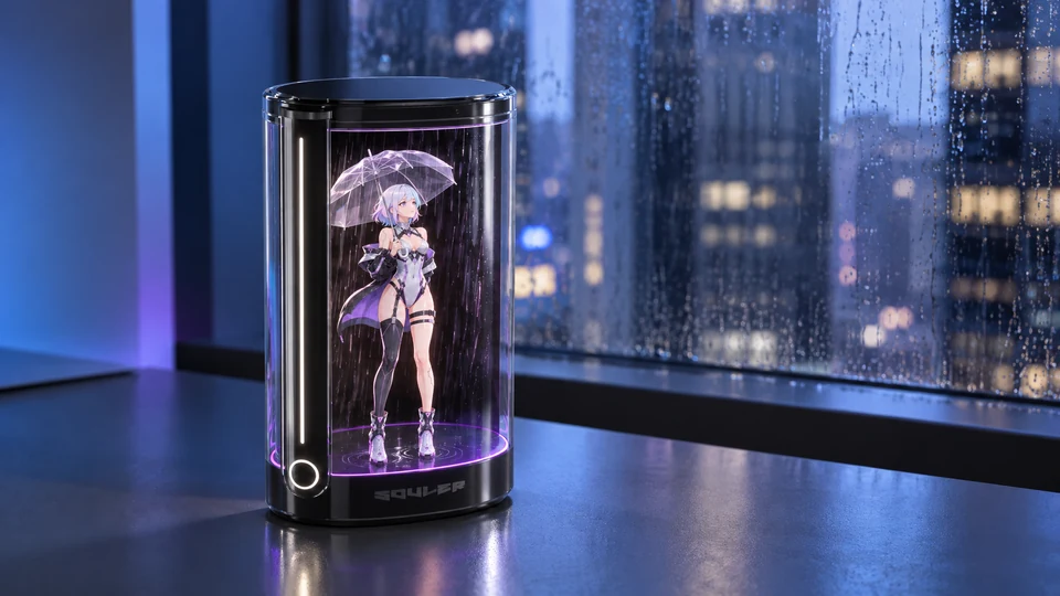 A companion with an umbrella by a rainy window